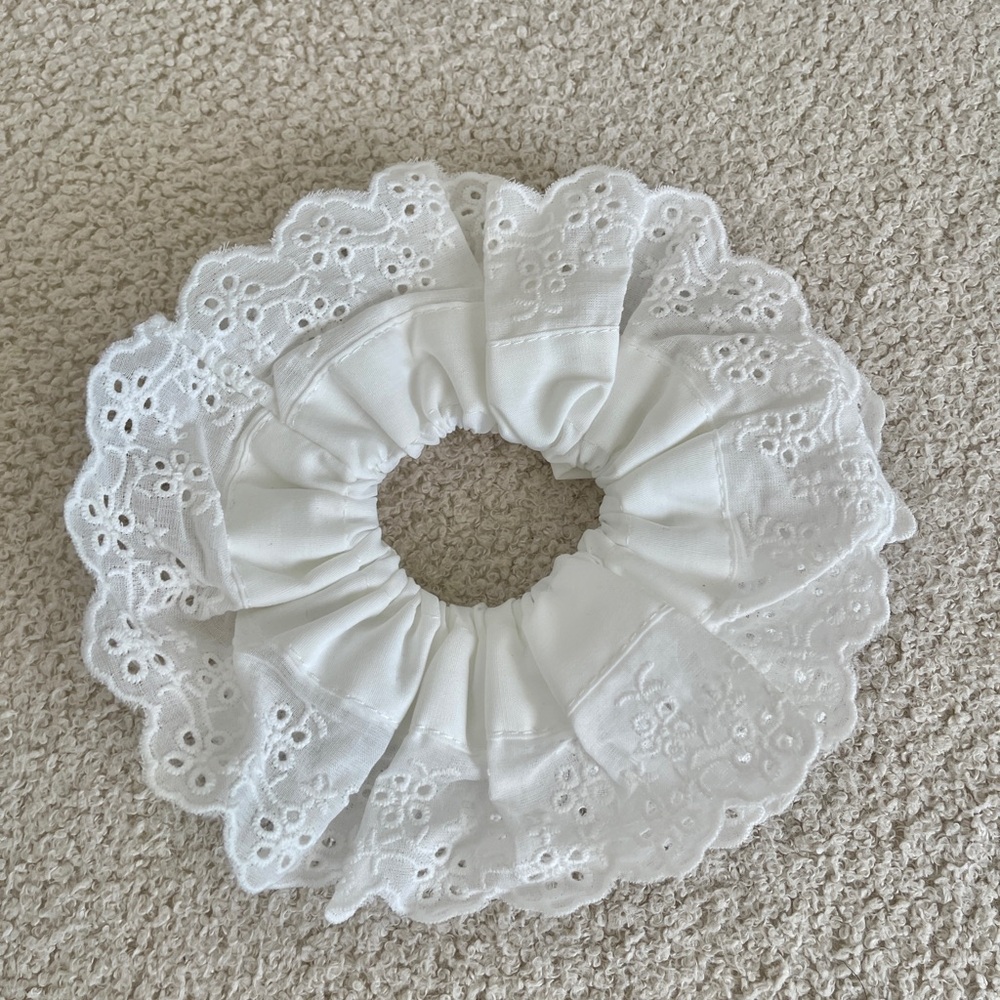 White Lace Eyelet Oversized Hair Scrunchie